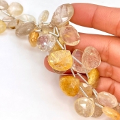 Golden Rutile 12-17mm Briolette Heart Shape AA Grade Gemstone Beads Lot - Total 3 Strands of 8 Inch.