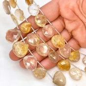 Golden Rutile 12-17mm Briolette Heart Shape AA Grade Gemstone Beads Lot - Total 3 Strands of 8 Inch.