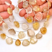 Golden Rutile 12-17mm Briolette Heart Shape AA Grade Gemstone Beads Lot - Total 3 Strands of 8 Inch.