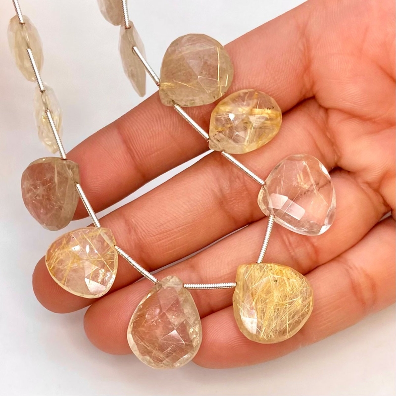 Golden Rutile 12-17mm Briolette Heart Shape AA Grade Gemstone Beads Lot - Total 3 Strands of 8 Inch.