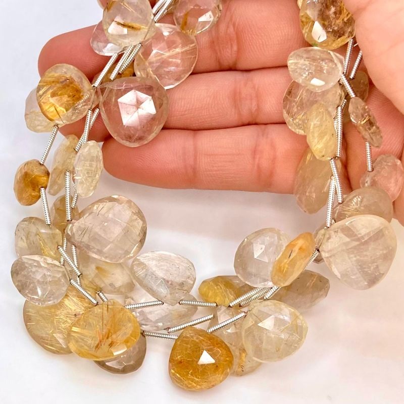 Golden Rutile 12-17mm Briolette Heart Shape AA Grade Gemstone Beads Lot - Total 3 Strands of 8 Inch.