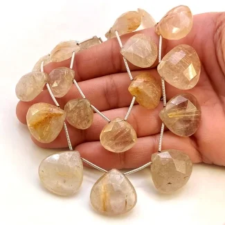 Golden Rutile 15-21mm Briolette Heart Shape AA Grade Gemstone Beads Lot - Total 2 Strands of 9 Inch.