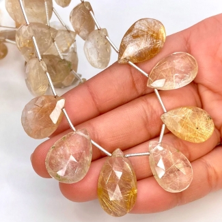 Golden Rutile 18-23mm Briolette Pear Shape AA Grade Gemstone Beads Lot - Total 3 Strands of 9 Inch.