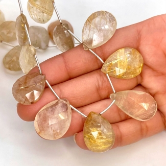 Golden Rutile 20-29mm Briolette Pear Shape AA Grade Gemstone Beads Lot - Total 2 Strands of 9 Inch.