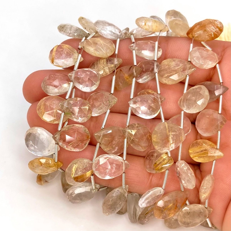 Golden Rutile 12-16mm Briolette Pear Shape AA Grade Gemstone Beads Lot - Total 7 Strands of 8 Inch.
