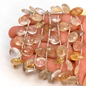 Golden Rutile 12-16mm Briolette Pear Shape AA Grade Gemstone Beads Lot - Total 7 Strands of 8 Inch.