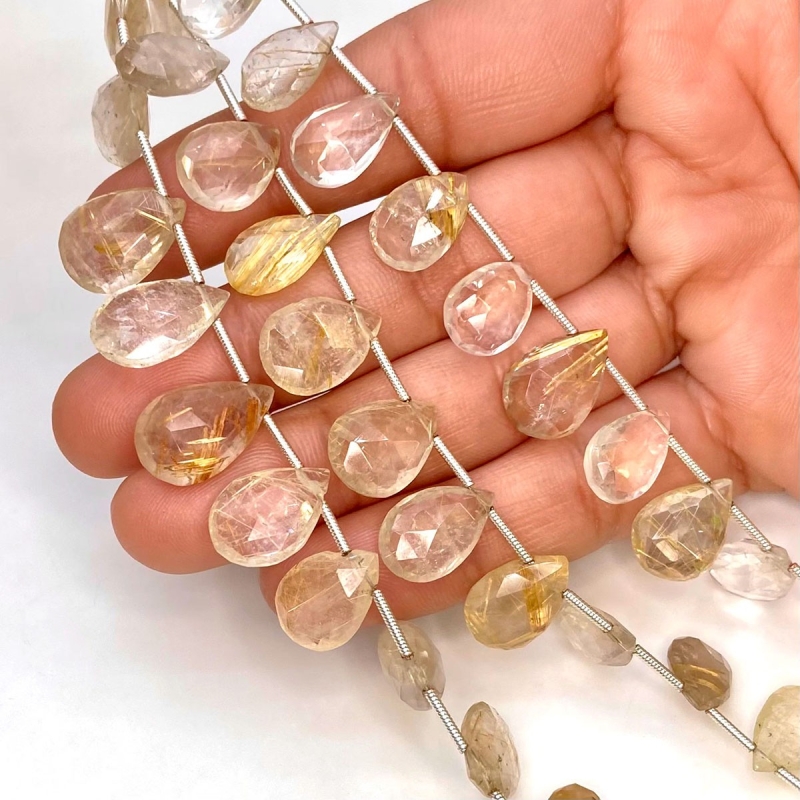 Golden Rutile 12-16mm Briolette Pear Shape AA Grade Gemstone Beads Lot - Total 7 Strands of 8 Inch.