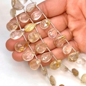 Golden Rutile 12-16mm Briolette Pear Shape AA Grade Gemstone Beads Lot - Total 7 Strands of 8 Inch.