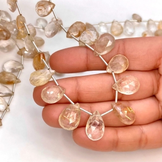 Golden Rutile 12-16mm Briolette Pear Shape AA Grade Gemstone Beads Lot - Total 7 Strands of 8 Inch.