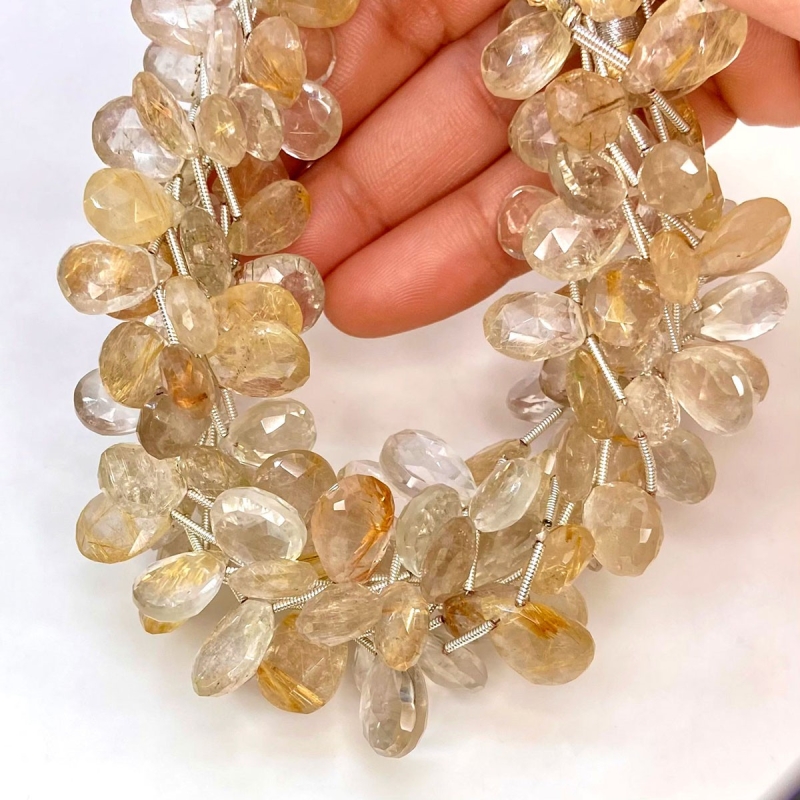Golden Rutile 12-16mm Briolette Pear Shape AA Grade Gemstone Beads Lot - Total 7 Strands of 8 Inch.