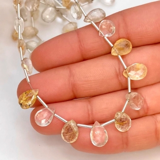 Golden Rutile 9-13mm Briolette Pear Shape AA Grade Gemstone Beads Lot - Total 5 Strands of 8 Inch.