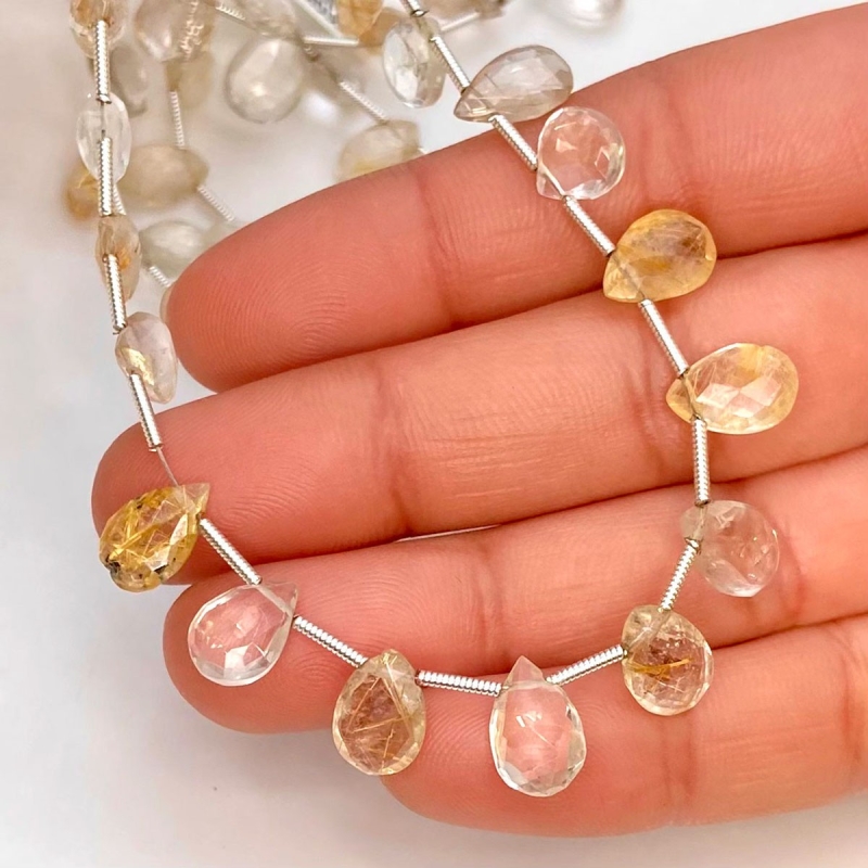 Golden Rutile 9-13mm Briolette Pear Shape AA Grade Gemstone Beads Lot - Total 5 Strands of 8 Inch.