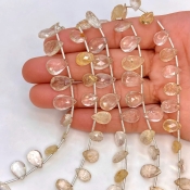 Golden Rutile 9-13mm Briolette Pear Shape AA Grade Gemstone Beads Lot - Total 5 Strands of 8 Inch.