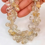 Golden Rutile 9-13mm Briolette Pear Shape AA Grade Gemstone Beads Lot - Total 5 Strands of 8 Inch.