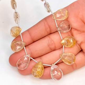 Golden Rutile 15-17mm Briolette Pear Shape AA Grade Gemstone Beads Lot - Total 6 Strands of 8 Inch.