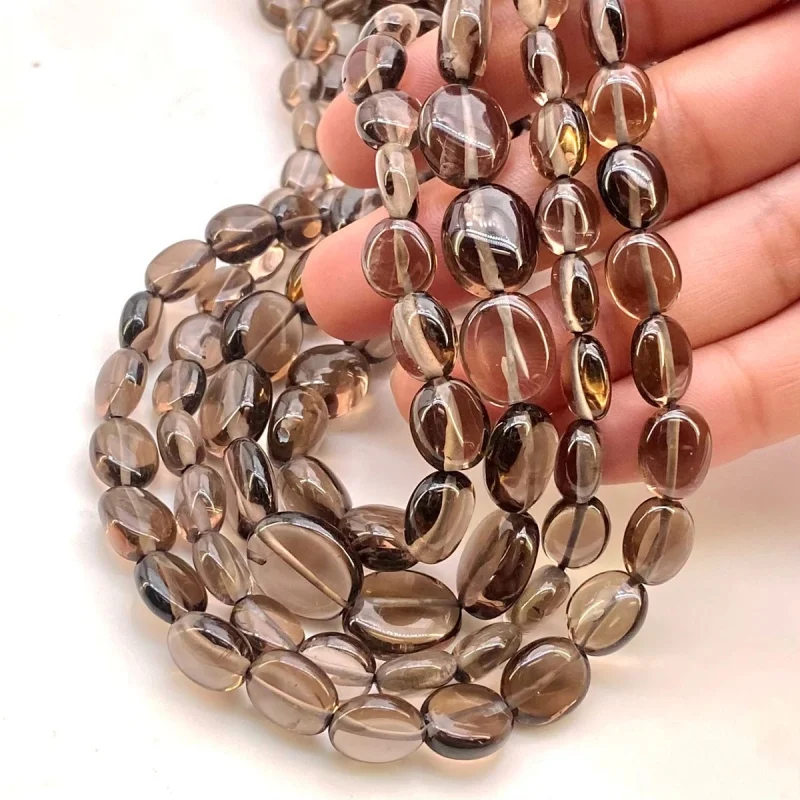 Smoky Quartz 8-13mm Smooth Oval Shape AA+ Grade Gemstone Beads Lot - Total 7 Strands of 15 Inch.