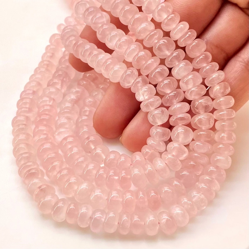 Rose Quartz 7-8mm Smooth Rondelle Shape A Grade Gemstone Beads Lot - Total 7 Strands of 13 Inch.