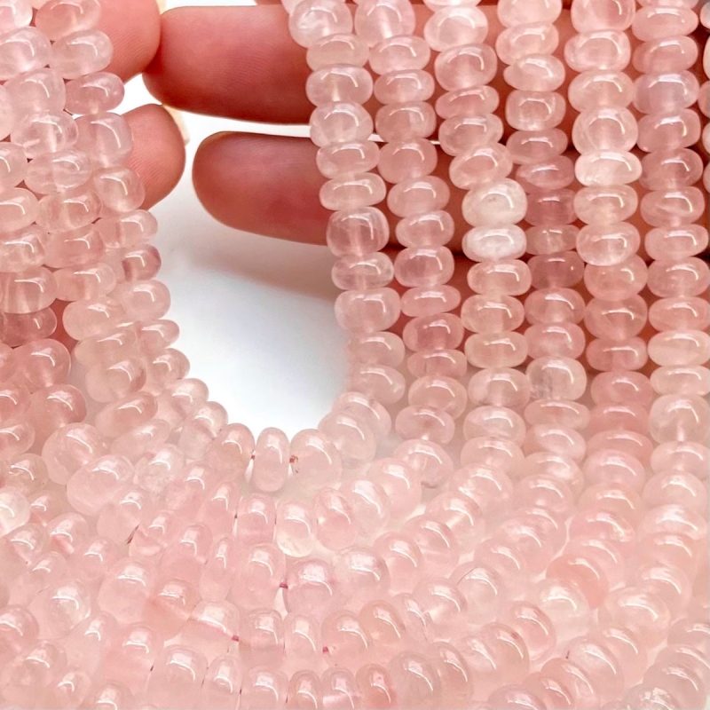 Rose Quartz 7-8mm Smooth Rondelle Shape A Grade Gemstone Beads Lot - Total 7 Strands of 13 Inch.