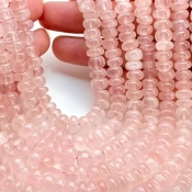 Rose Quartz 7-8mm Smooth Rondelle Shape A Grade Gemstone Beads Lot - Total 7 Strands of 13 Inch.