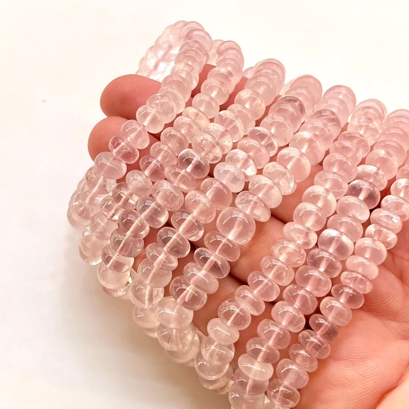 Rose Quartz 7-9mm Smooth Rondelle Shape AA Grade Gemstone Beads Lot - Total 8 Strands of 13 Inch.