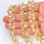 Lemon Quartz 7-8mm Briolette Heart Shape AA Grade Gemstone Beads Strand - Total 1 Strand of 8 Inch.