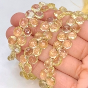 Lemon Quartz 7-8mm Briolette Heart Shape AA Grade Gemstone Beads Strand - Total 1 Strand of 8 Inch.