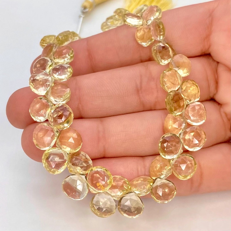 Lemon Quartz 7-8mm Briolette Heart Shape AA Grade Gemstone Beads Strand - Total 1 Strand of 8 Inch.