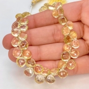 Lemon Quartz 7-8mm Briolette Heart Shape AA Grade Gemstone Beads Strand - Total 1 Strand of 8 Inch.