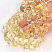 Lemon Quartz 7-8mm Briolette Heart Shape AA Grade Gemstone Beads Strand - Total 1 Strand of 8 Inch.