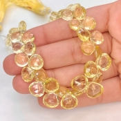 Lemon Quartz 8-10mm Briolette Heart Shape AA Grade Gemstone Beads Strand - Total 1 Strand of 8 Inch.