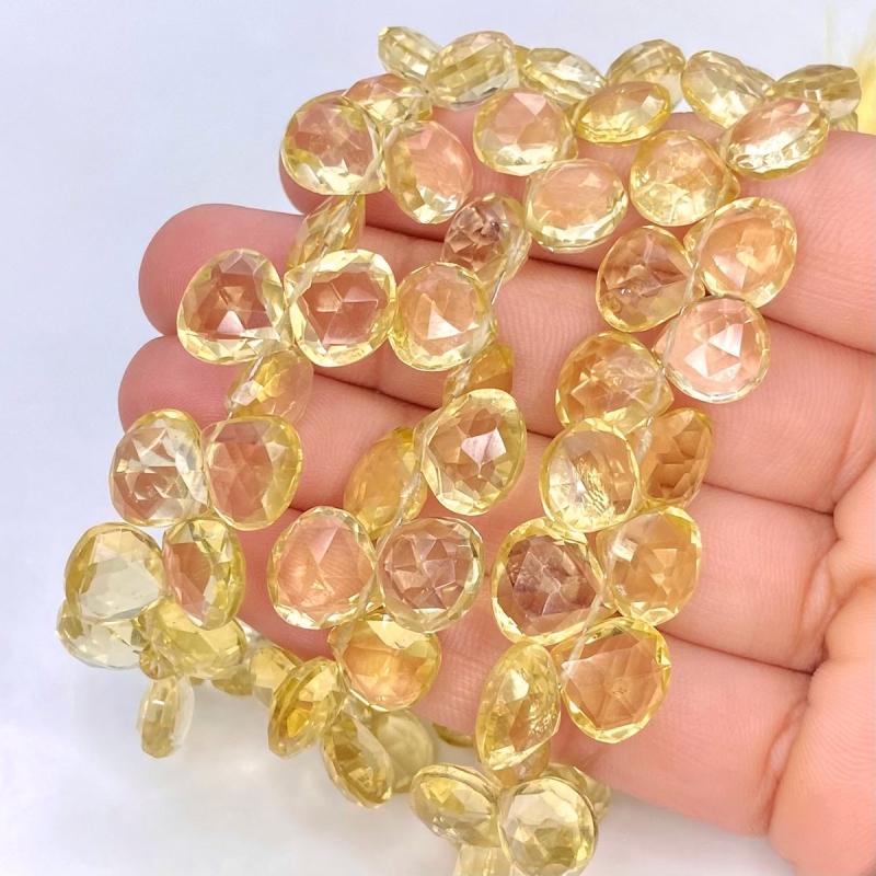 Lemon Quartz 8-10mm Briolette Heart Shape AA Grade Gemstone Beads Strand - Total 1 Strand of 8 Inch.