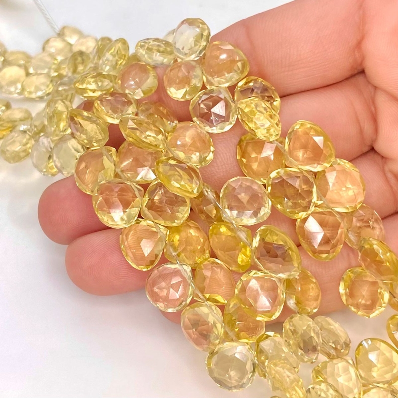 Lemon Quartz 8-10mm Briolette Heart Shape AA Grade Gemstone Beads Strand - Total 1 Strand of 8 Inch.