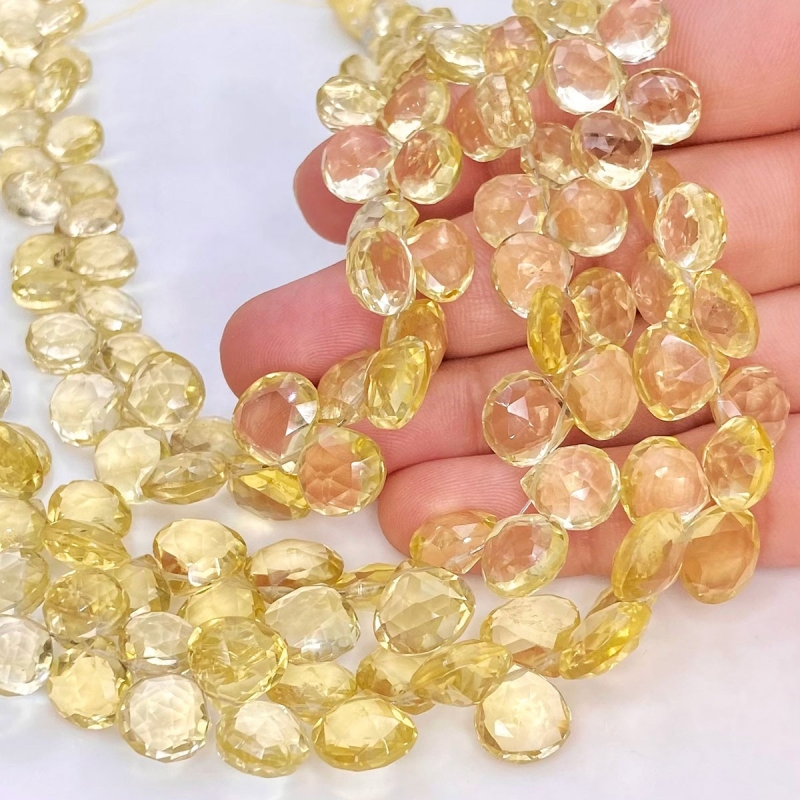 Lemon Quartz 8-10mm Briolette Heart Shape AA Grade Gemstone Beads Strand - Total 1 Strand of 8 Inch.