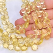Lemon Quartz 8-10mm Briolette Heart Shape AA Grade Gemstone Beads Strand - Total 1 Strand of 8 Inch.