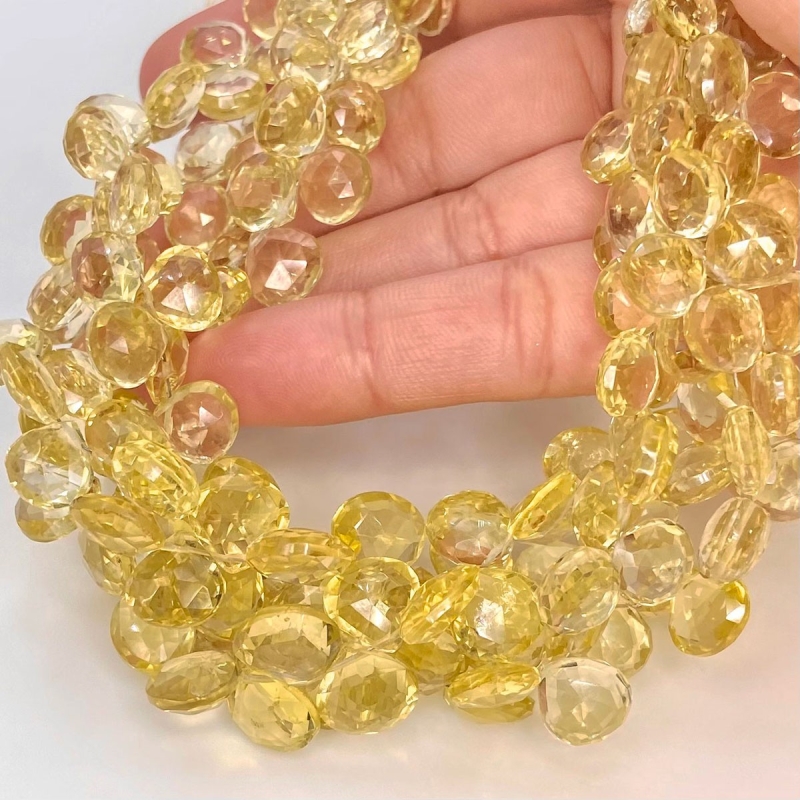 Lemon Quartz 8-10mm Briolette Heart Shape AA Grade Gemstone Beads Strand - Total 1 Strand of 8 Inch.