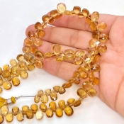 Beer Quartz 7-10mm Briolette Pear Shape AAA Grade Gemstone Beads Strand - Total 1 Strand of 9 Inch.