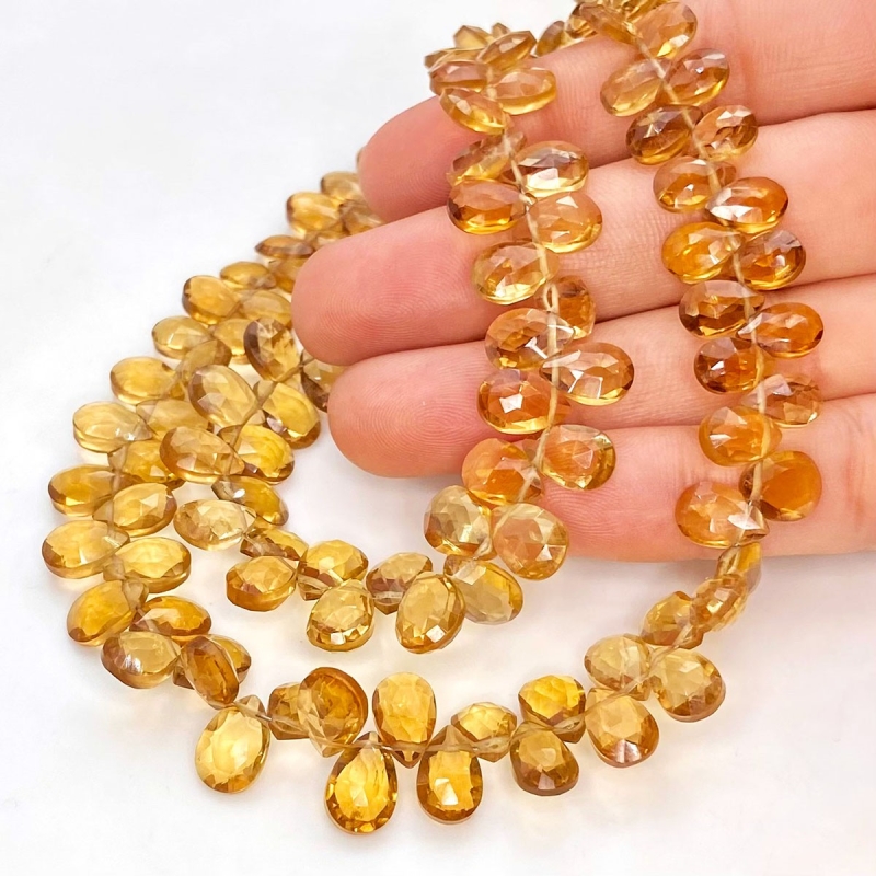 Beer Quartz 7-10mm Briolette Pear Shape AAA Grade Gemstone Beads Strand - Total 1 Strand of 9 Inch.