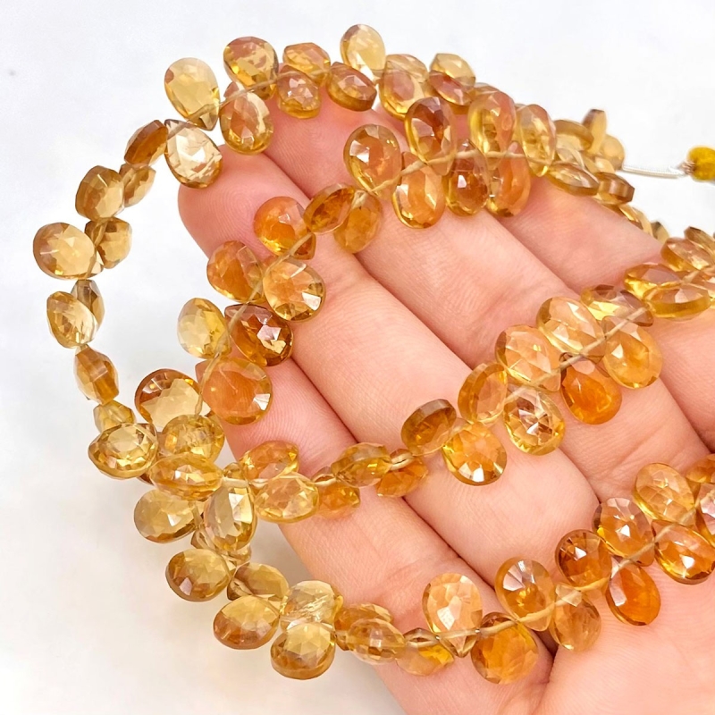Beer Quartz 7-10mm Briolette Pear Shape AAA Grade Gemstone Beads Strand - Total 1 Strand of 9 Inch.