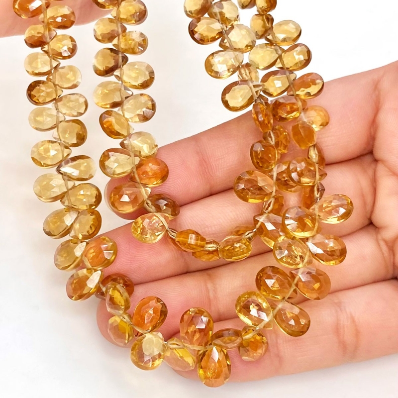 Beer Quartz 7-10mm Briolette Pear Shape AAA Grade Gemstone Beads Strand - Total 1 Strand of 9 Inch.
