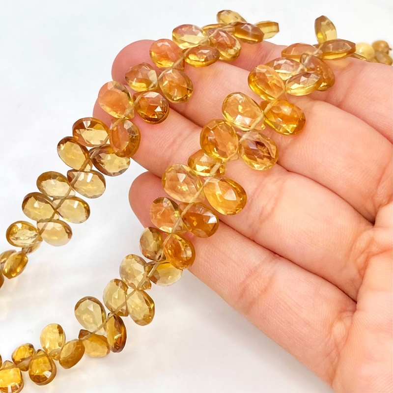 Beer Quartz 7-10mm Briolette Pear Shape AAA Grade Gemstone Beads Strand - Total 1 Strand of 9 Inch.