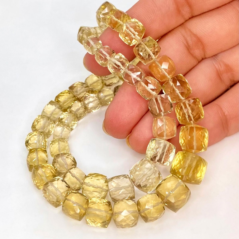 Lemon Quartz 5-9.5mm Faceted Cube Shape AA Grade Gemstone Beads Lot - Total 2 Strands of 11 Inch.