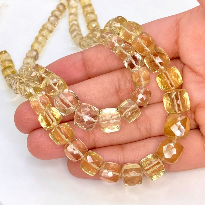 Lemon Quartz 5-9.5mm Faceted Cube Shape AA Grade Gemstone Beads Lot - Total 2 Strands of 11 Inch.
