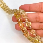 Lemon Quartz 5-9.5mm Faceted Cube Shape AA Grade Gemstone Beads Lot - Total 2 Strands of 11 Inch.