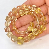 Lemon Quartz 5-9.5mm Faceted Cube Shape AA Grade Gemstone Beads Lot - Total 2 Strands of 11 Inch.