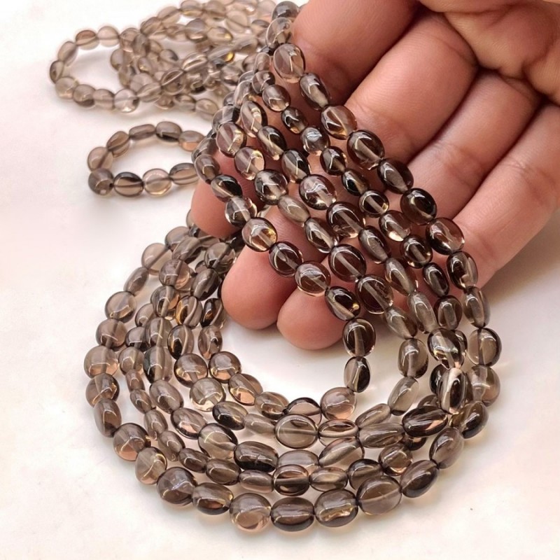 Smoky Quartz 4-8mm Smooth Oval Shape AA+ Grade Gemstone Beads Lot - Total 9 Strands of 15 Inch.