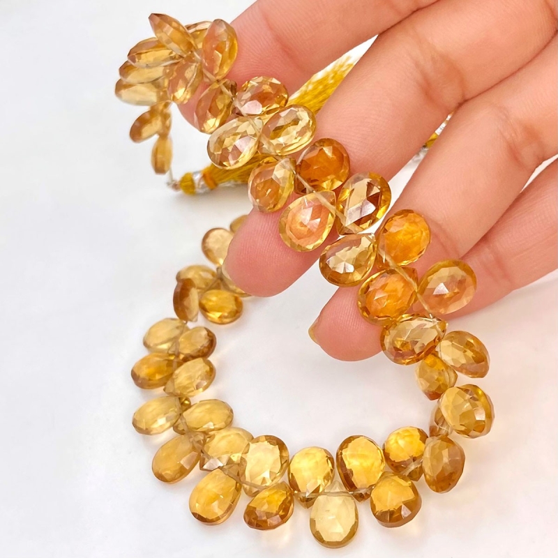 Beer Quartz 9-11mm Briolette Pear Shape AAA Grade Gemstone Beads Strand - Total 1 Strand of 9 Inch.