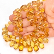 Beer Quartz 9-11mm Briolette Pear Shape AAA Grade Gemstone Beads Strand - Total 1 Strand of 9 Inch.