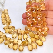 Beer Quartz 9-16mm Briolette Pear Shape AA+ Grade Gemstone Beads Strand - Total 1 Strand of 8 Inch.