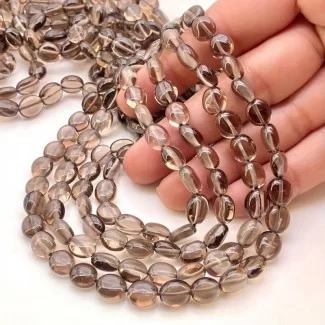 Smoky Quartz 7-9mm Smooth Oval Shape AA+ Grade Gemstone Beads Lot - Total 8 Strands of 15 Inch.