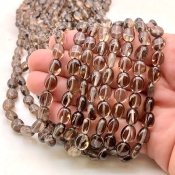 Smoky Quartz 7-9mm Smooth Oval Shape AA+ Grade Gemstone Beads Lot - Total 8 Strands of 15 Inch.